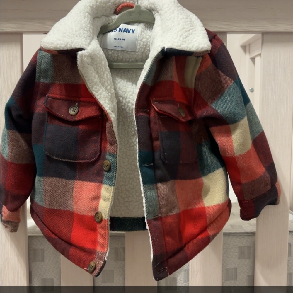 Old Navy Kids Plaid Jacket - Red and Cream